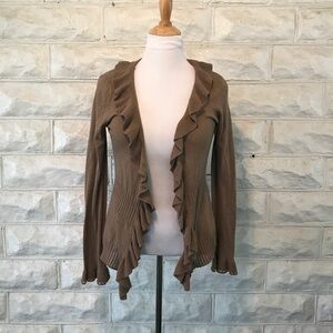 LAURIE B.:Stunning Ruffled Tan Knitwear Cardigan L